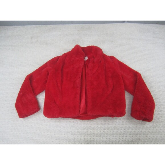 GB Girls Jacket Youth XL 14/16 Red Fleece Open Fuzzy Polyester Pockets Coat - Picture 1 of 16
